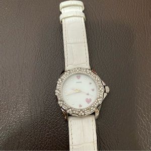 White Guess Watch - with Jewels & Pink Hearts